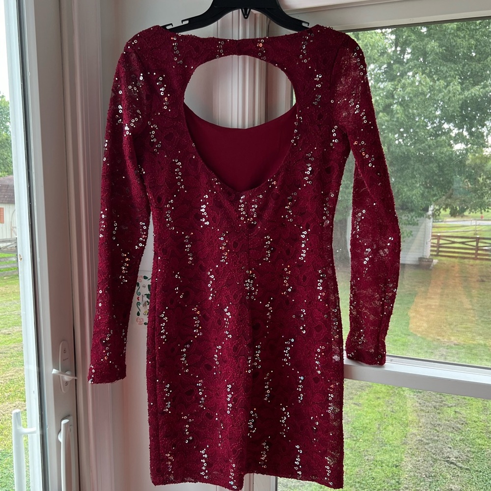 Red lace and sequins dress
